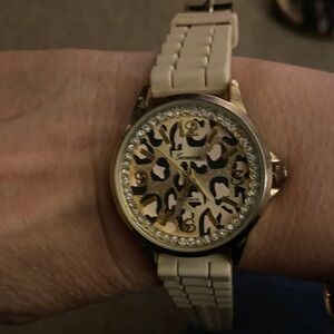 Geneva Leopard Pattern Watch with Beige Strap